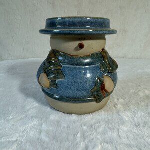 Kohl's Snowman Holiday Pillar Candle Holder Blue Hat Clothes Ceramic